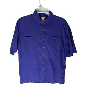 Vintage California Drawstrings Blue Cotton SS Button Down Shirt Mens Med USA
